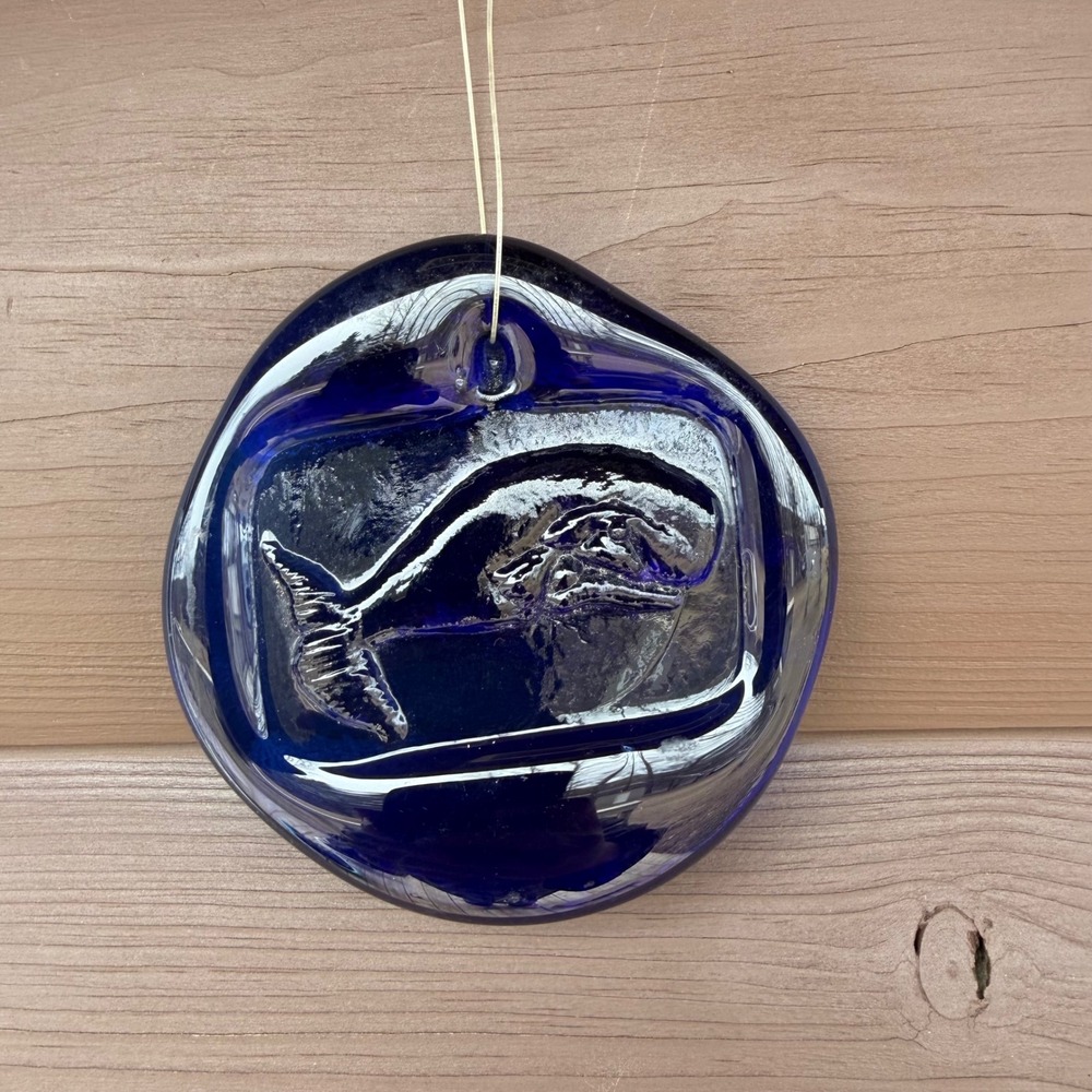 Vintage Cobalt Blue Art‎ Glass Whale Suncatcher Window Hanging Nautical Recycled